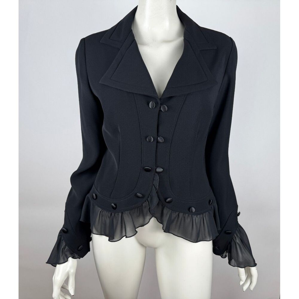 Black Women's Ruffled Hem Blazer Jacket